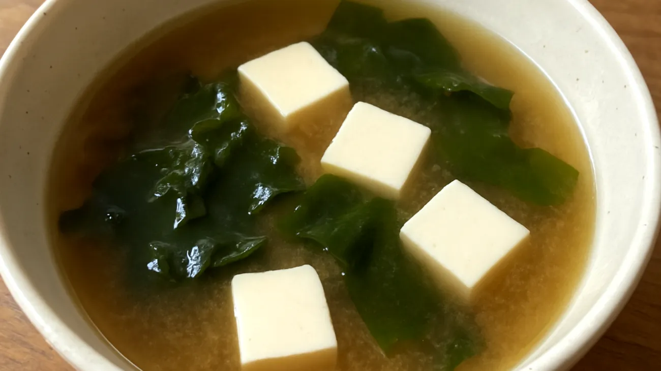 Miso soup with wakame seaweed and silken tofu"