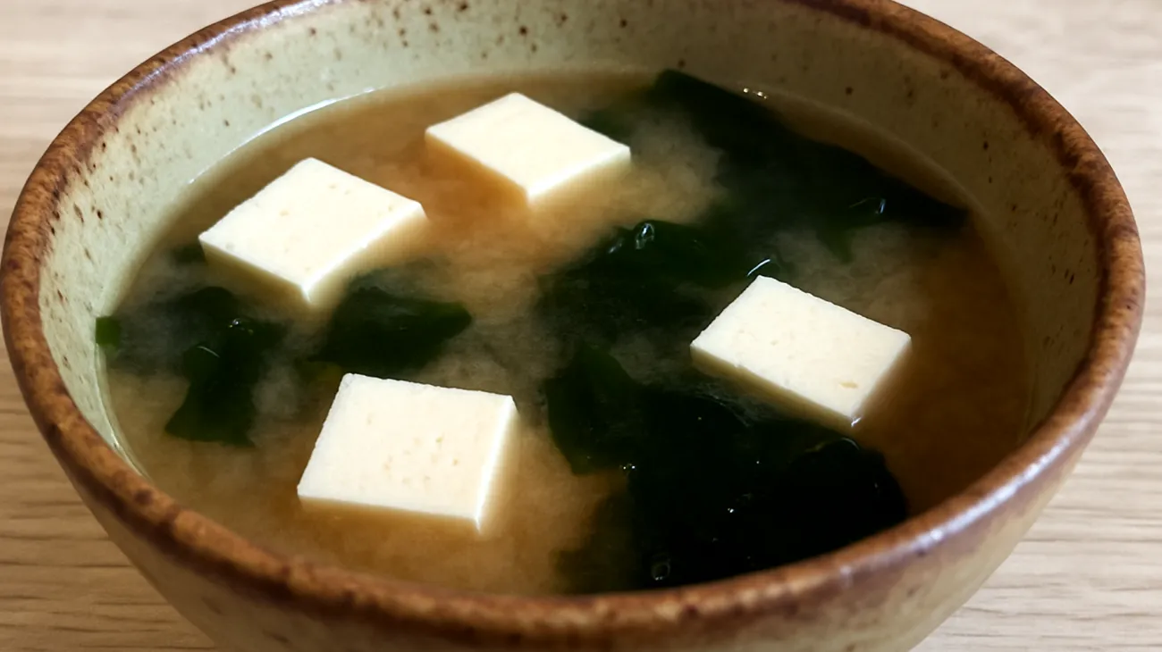 Miso soup with wakame seaweed and tofu"